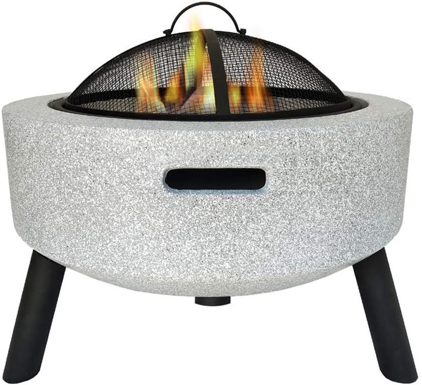 Fire Pits for Garden,Large Wood Burning, with Grill and Lid Cast Iron Fire Bowl Cover 60Cm Camping Spark Guard Outdoor Firepit