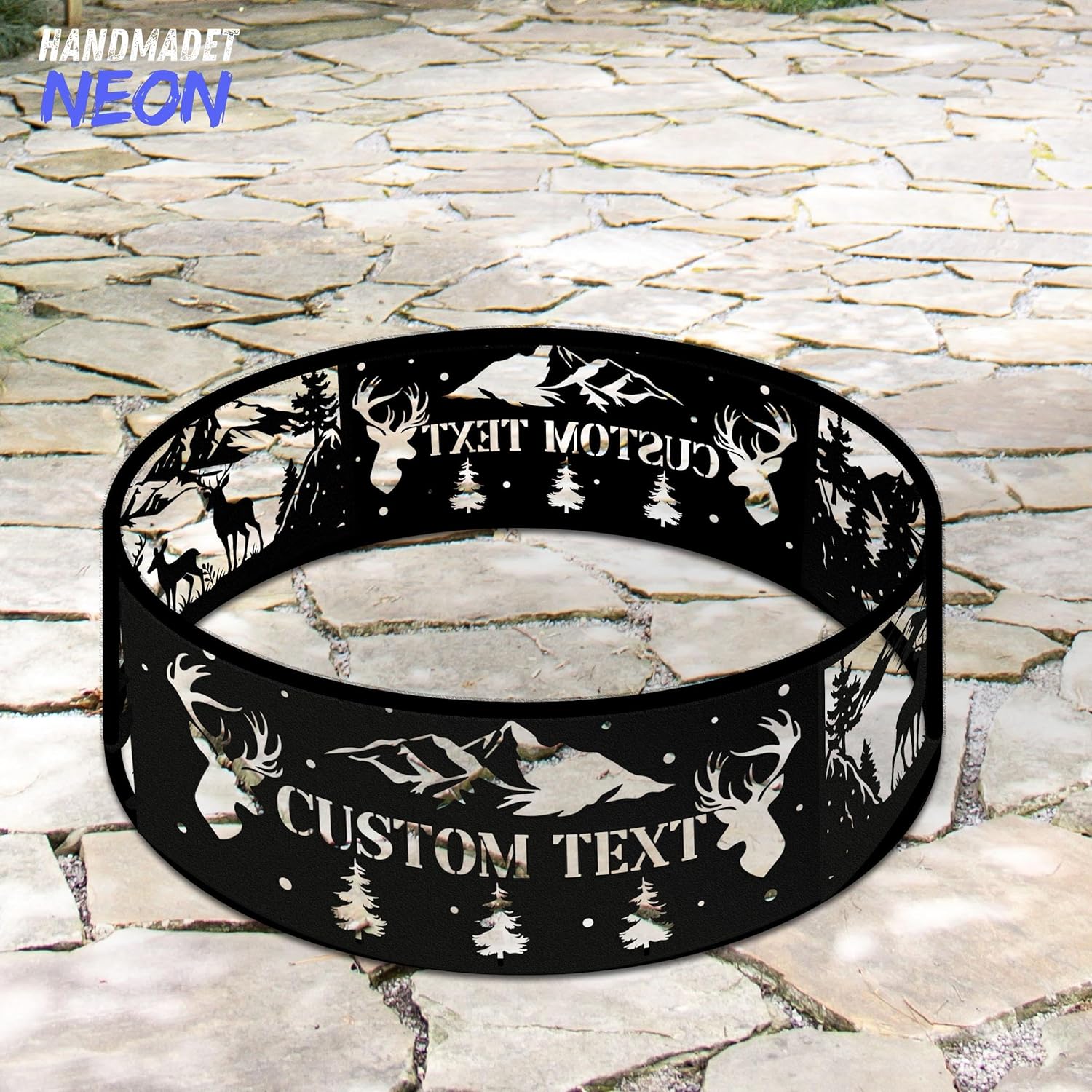 Personalized Fire Pit Ring 360 Degree, Outdoor Fireplace, Custom Text Fire Pits for Outside, Patio Firepit, Camping Bonfire Firepits, Garden BBQ Backyard Decor (Deer)