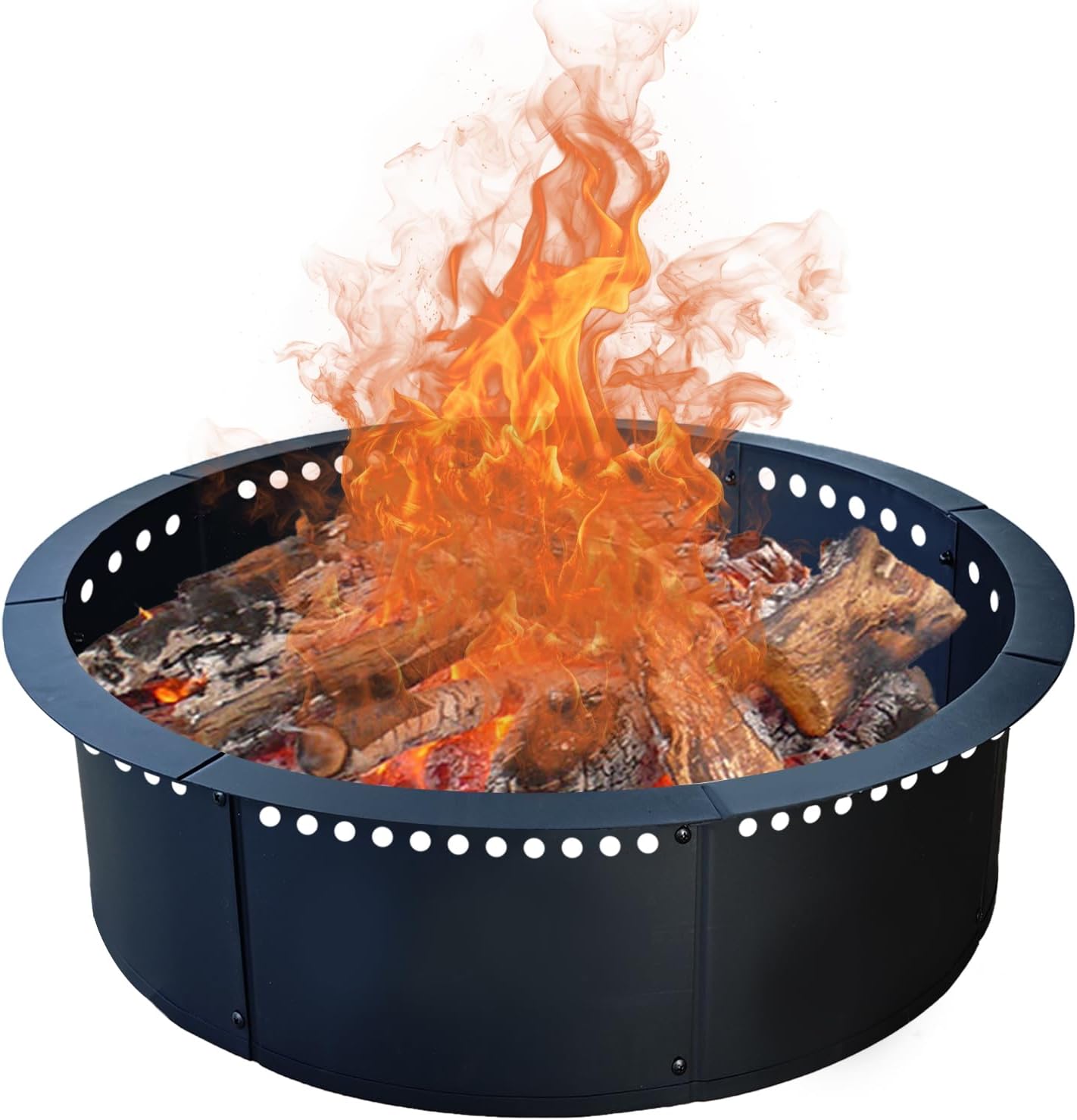 SoulMate Outdoor 40-Inch Outer/36-Inch Inner Fire Pit Ring Smokeless,Duty Solid Metal Steel Round Firepit Rim Insert for DIY Fire Pits, Outdoor Above or In-Ground, Camping Garden Patio Backyard.