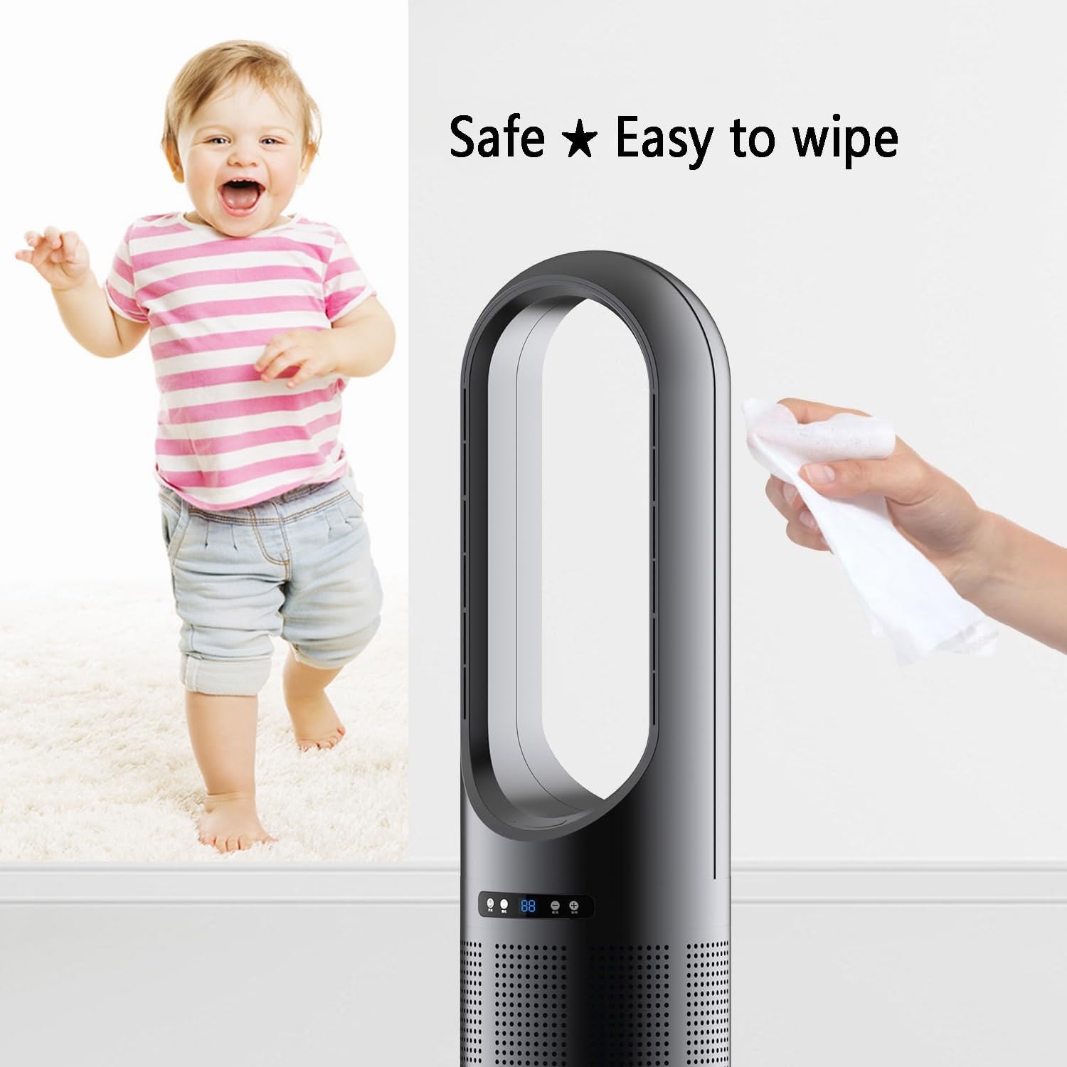 Bladeless Fan, Tower Fan with Remote, 80° Oscillating Pedestal Fan, Floor Fan/Standing Fan/Cooling Fan, 8 Speeds, 8h Timer, Air Circulation Fan for Indoor Home Bedroom Office Room(Gray)