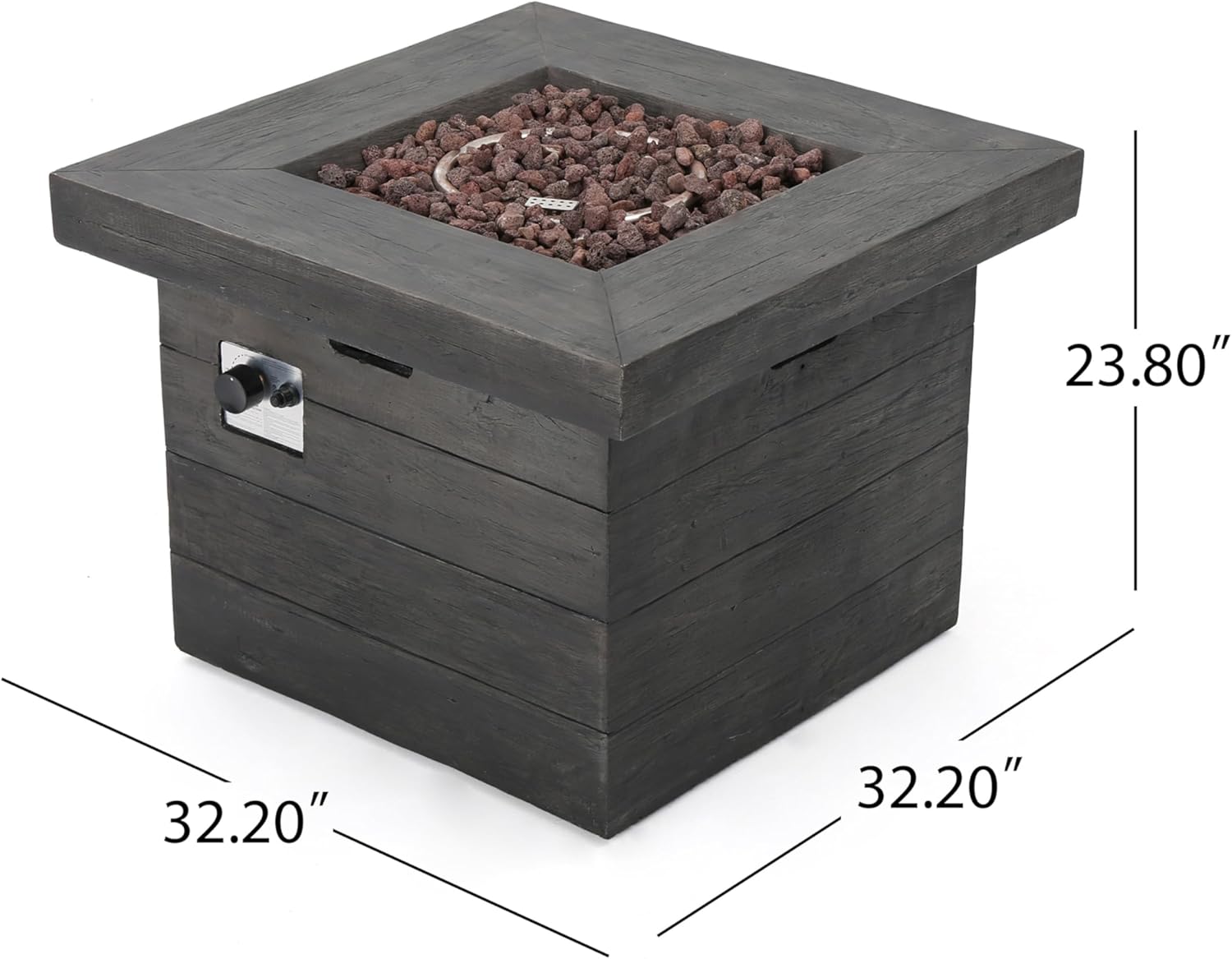 32 Inch Square Propane Fire Pit Table, 40,000 BTU Outdoor MGO Fire Pit in Grey, Wood Pattern Design for Patio Backyard Garden, Gas Fire Pits for Outside Use, Only Table (Not Included Cover & Propane)