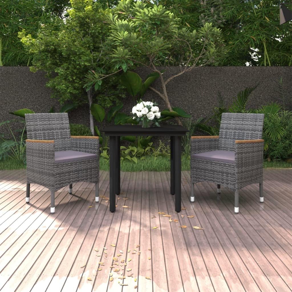 3 Piece Patio Dining Set with Cushions Poly Rattan and Glass Garden Furniture
