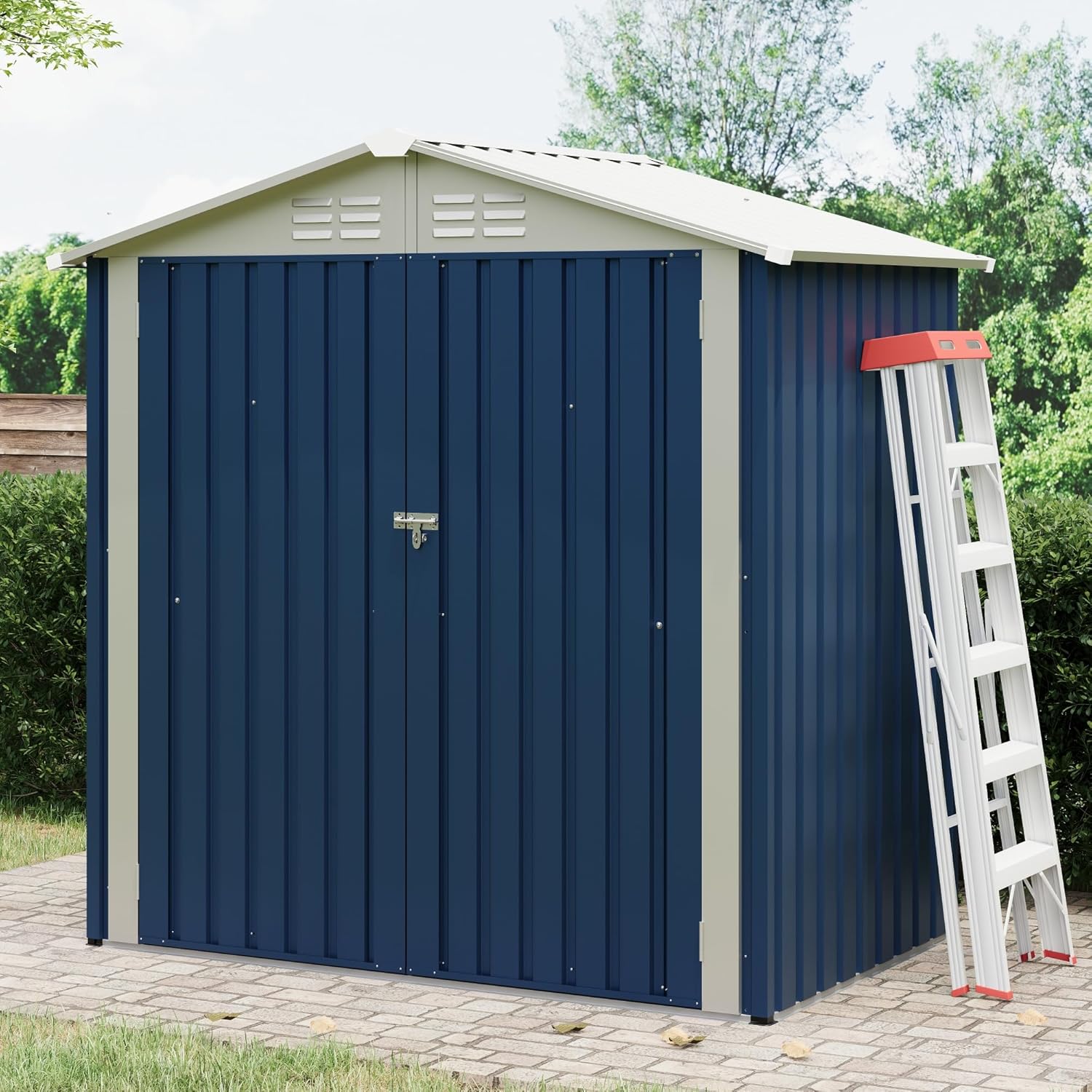 6x4 FT Outdoor Storage Shed, Garden Tool Storage Shed with Sloping Roof and Double Lockable Door, Outdoor Sheds with Panel Protection for Backyard Garden Patio Lawn,Navy Blue