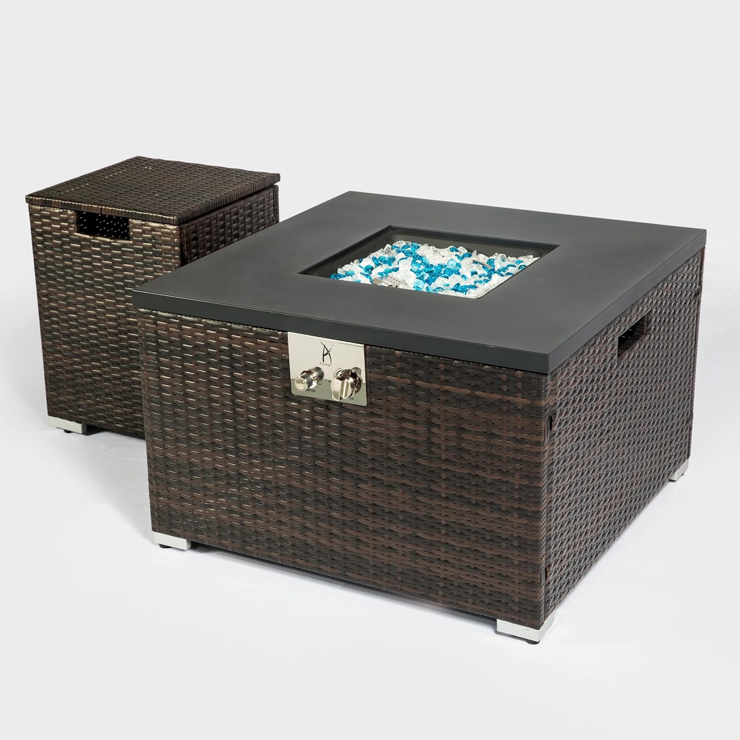 Rattan Propane Tank Cover, Outdoor Wicker Gas Cylinder Cover with Table Top Firepit, Suitable for Indoor Fire Pit Tabletop