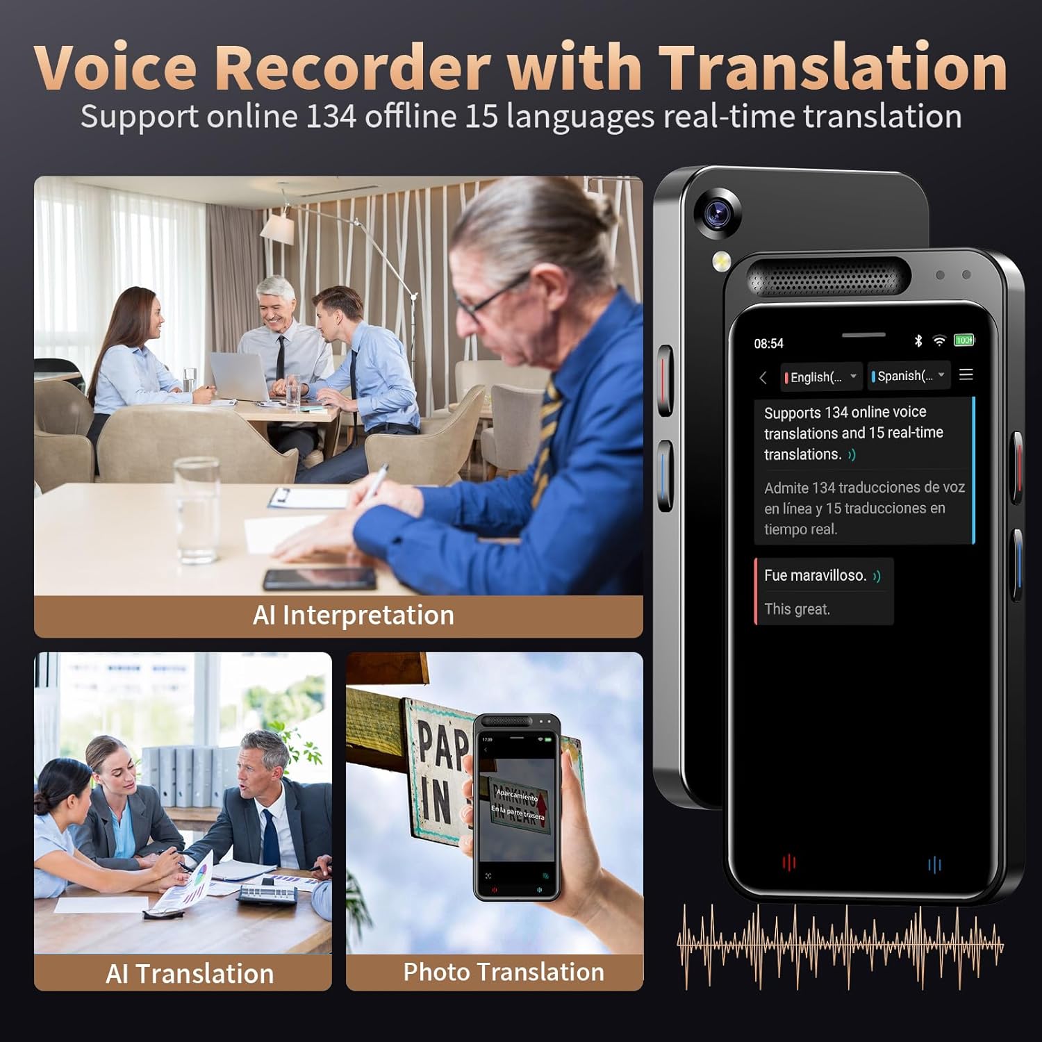 AI Voice Recorder, Digital Voice Recorder with Complimentary Transcription & Summarize & Translation, 80GB Voice to Text Recorder and Transcriber, Support 134 Languages, AI Recorder for Lectures