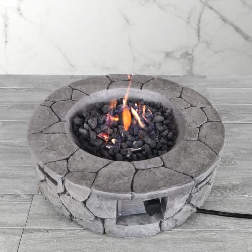 9'' H x 28'' W Round Fiber Reinforced Concrete Outdoor Fire Pit, 40,000 BTU, Stone Gray, Propane/Natural Gas Compatible