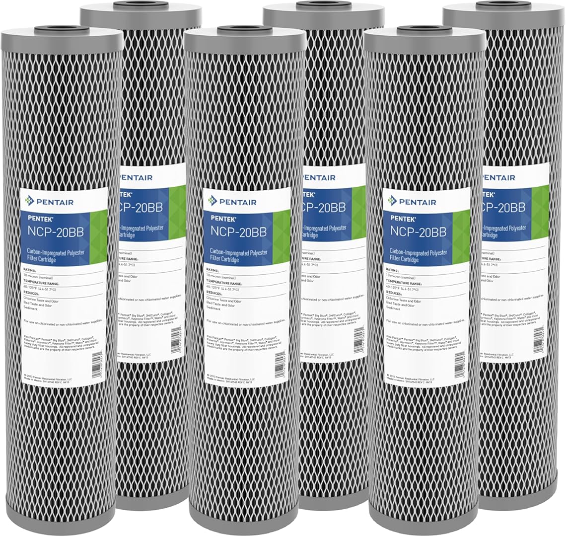 Pentair Pentek NCP-20BB Big Blue Carbon Water Filter, 20-Inch, Whole House Non-Cellulose Carbon Impregnated Pleated Filter Cartridge, 20