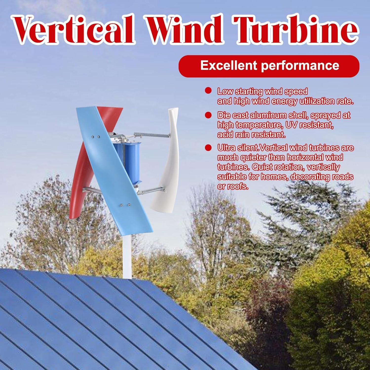 Wind Power Generator Kit - 3000W Vertical Wind Mill Turbine Generator Kit - 3 Leaves, Safe, Quiet Small Windmill for Home, Farm, RVs, Boats, Street Lighting