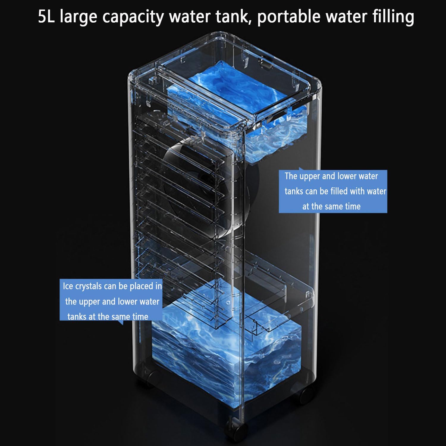 Portable Air Conditioners Cooling Fan with Drainage-Free Cooling 3 Speed Larger Tank 46dB Quiet 12h Timer Air Cooler with Ice Box Cooling AC Unit for Room Office Camping