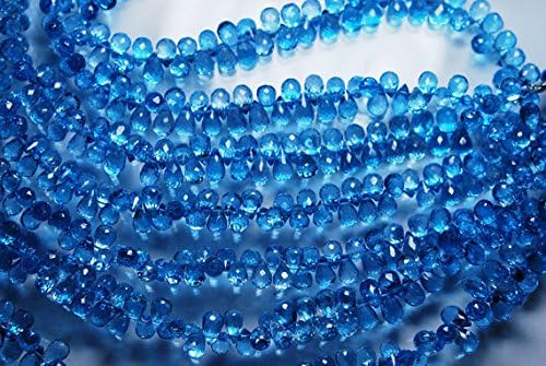 8.25 Inches Long Strand, AAA Natural Swiss Blue Topaz Faceted Drops Briolettes, Size 9-7.5mm