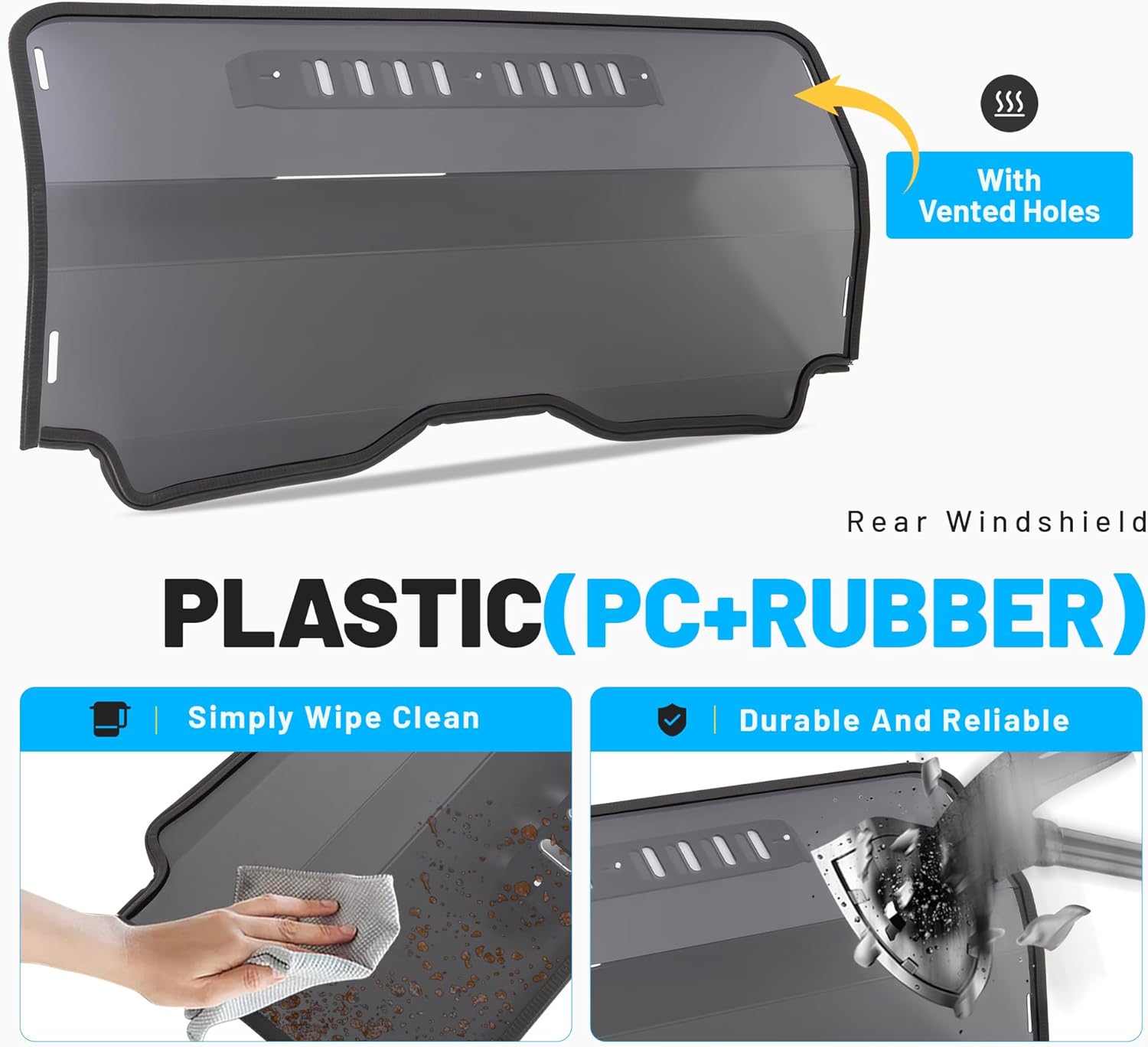 Tinted Rear Windshield W/ Vent Holes Compatible with 2023–2025 CFMOTO ZForce 950 Sport / Sport 4 / Trail & 800 Trail, Plastic PC + Rubber Rear Window UTV Accessories for All-Weather Use