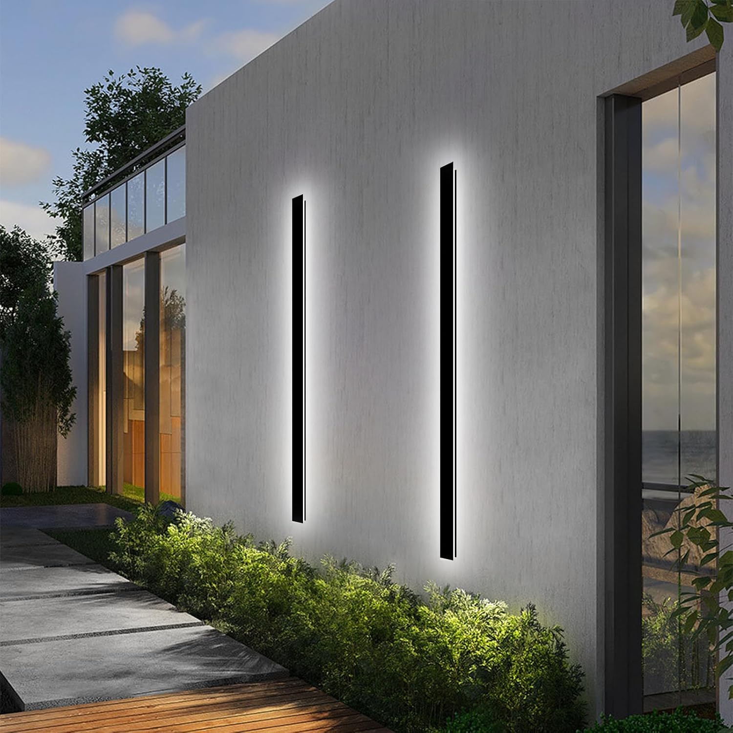 2 Pack 79 Inch Modern Wall Light Fixture, Black Outdoor Wall Lights for House, Long Linear Outside Wall Sconce Wall Mount, Dimmable LED Exterior Sconces for Porch Patio Corridor Garage