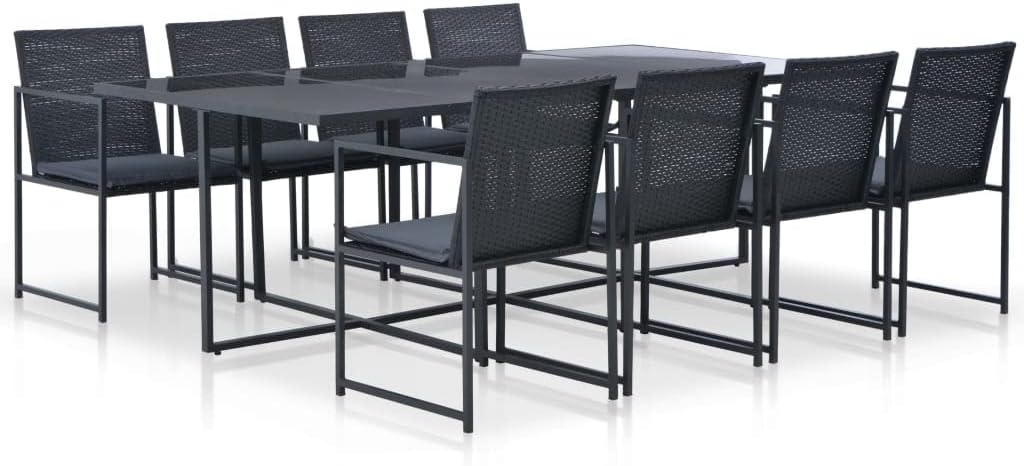 9 Piece Patio Dining Set with Cushions Poly Rattan Black,Modern Outdoor Furniture Set with 8 Chairs and Cushions, PE Rattan Patio Furniture for Garden and Balcony Outdoor Furniture Sets, Patio Furnitu