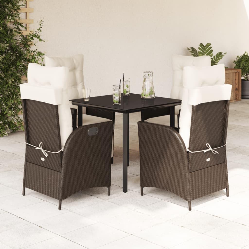 Furniture Sets 5 Piece Patio Dining Set with Cushions Brown Poly Rattan,Luxurious Garden Dining Set with Reclining Chairs for Outdoor Comfort Garden Conversation Sets