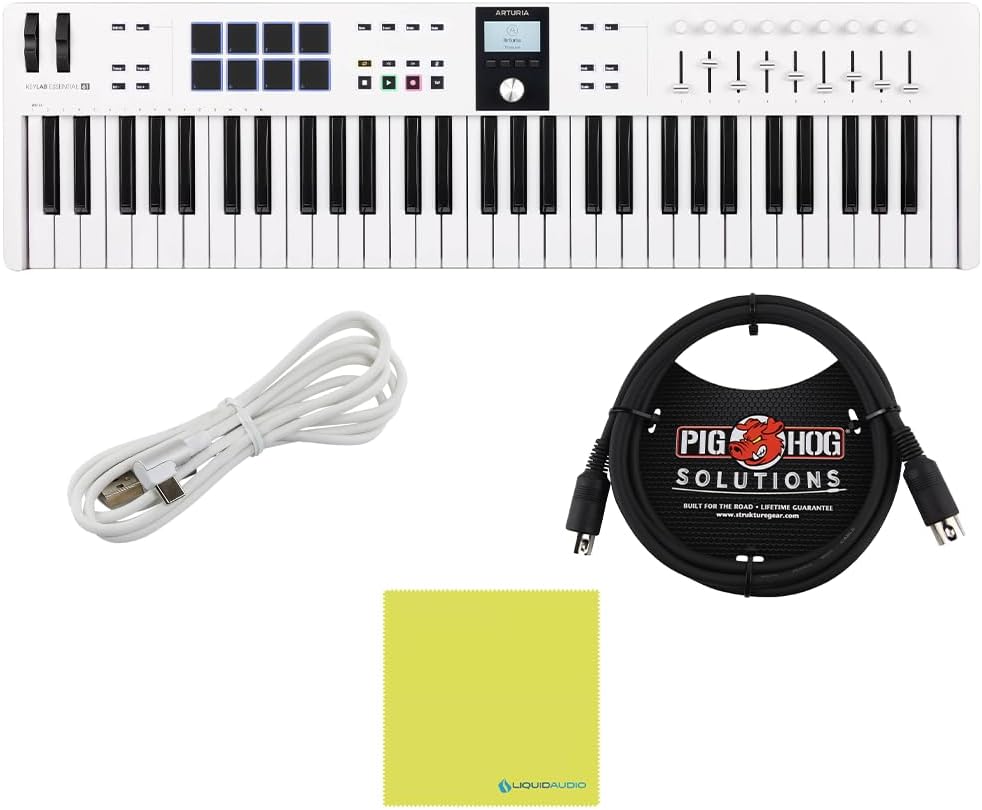 Arturia KeyLab 61 Essential mk3 MIDI Controller Bundle (White + MIDI Cable)