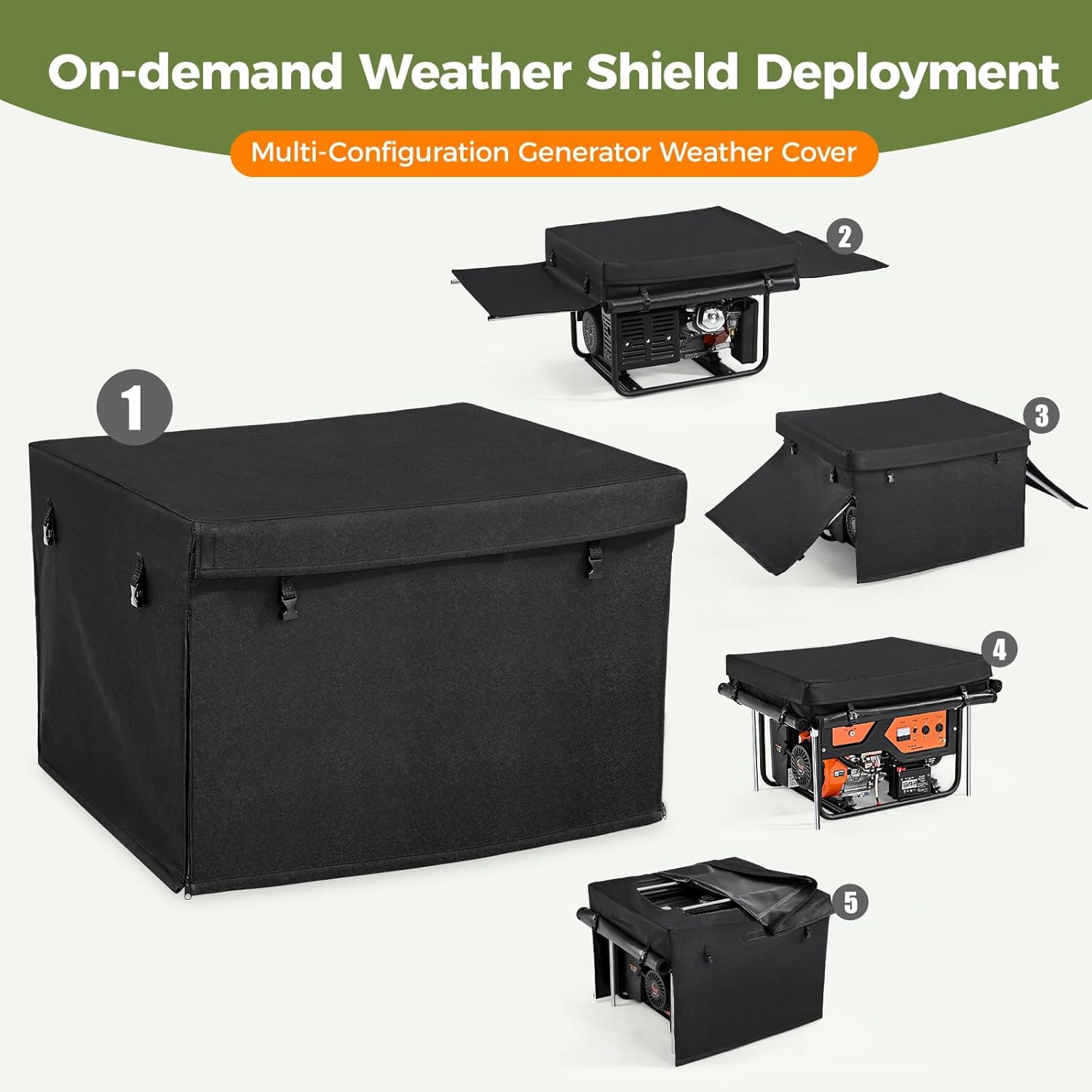 All-Weather Generator Covers for Outside: Generator Covers While Running with Waterproof Expandable Sides and Steel Frame, Fits 4000-13000W Portable Generators, Black