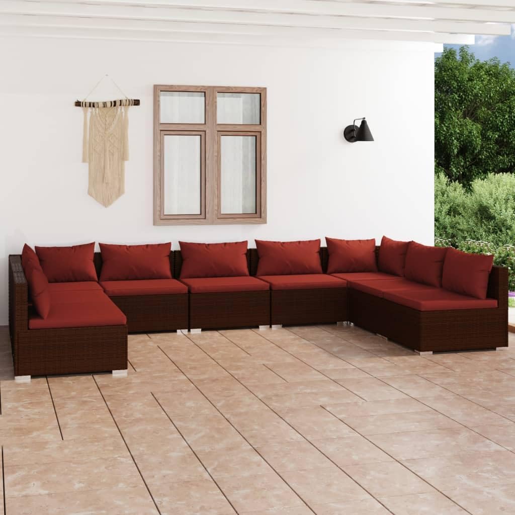 9 Piece Patio Lounge Set with Cushions Poly Rattan Brown,Modular Patio Lounge Set with Cushions AllWeather, Sofa for Outdoor Relaxation Patio Furniture Sets, Outdoor Furniture Sets