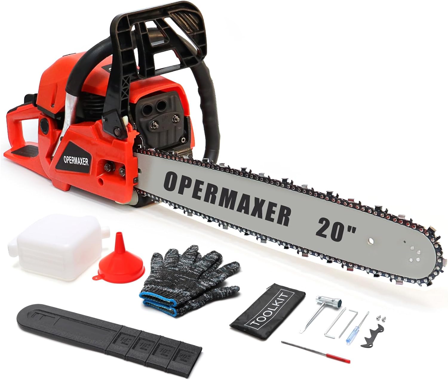 58CC 20 Inch 2-Cycle Gas Powered Chainsaw, 12500r/min 3.8 HP Chainsaw Gas Powered, Low Kickback, Anti-Vibration, Protective Design for Tree Wood Cutting(Red)