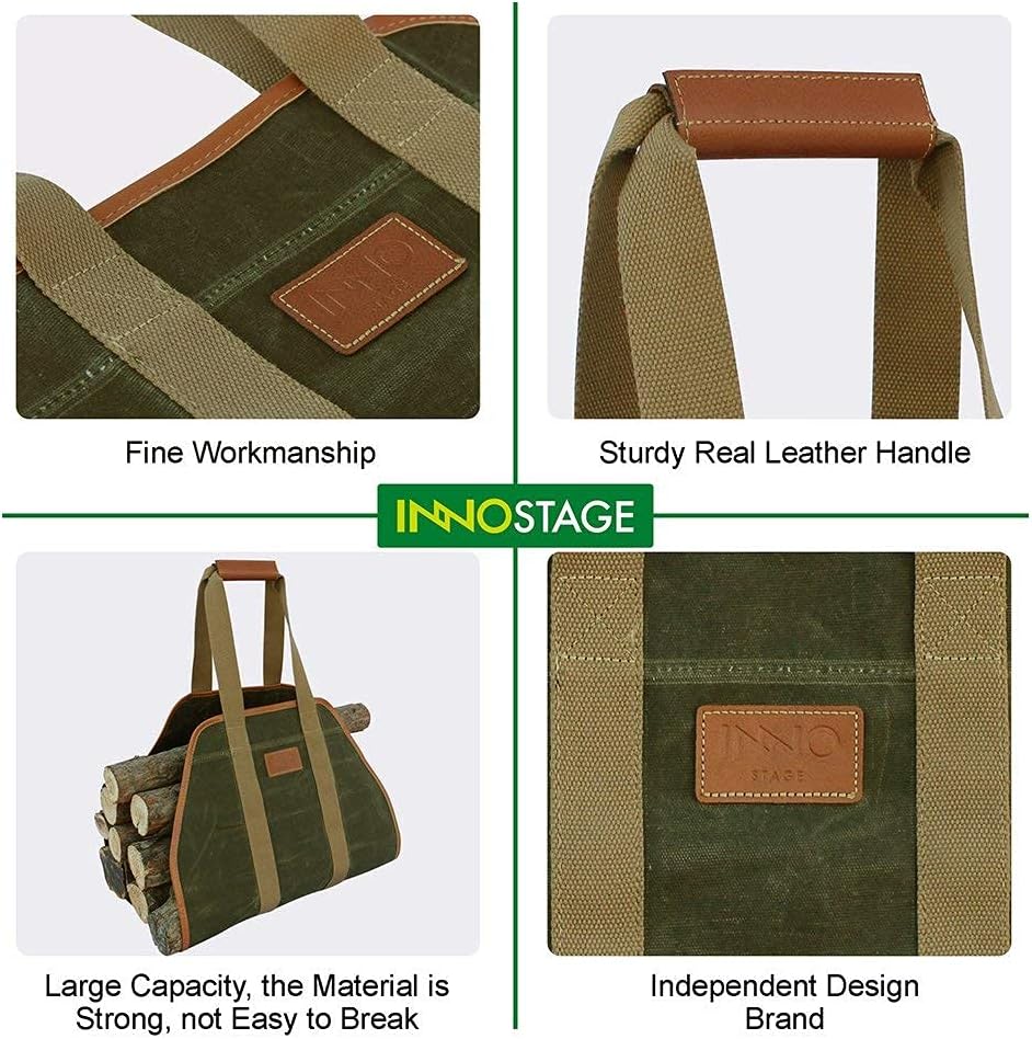 Waxed Canvas Log Carrier Tote Bag and Patented Smokeless Fire Bowl Pit