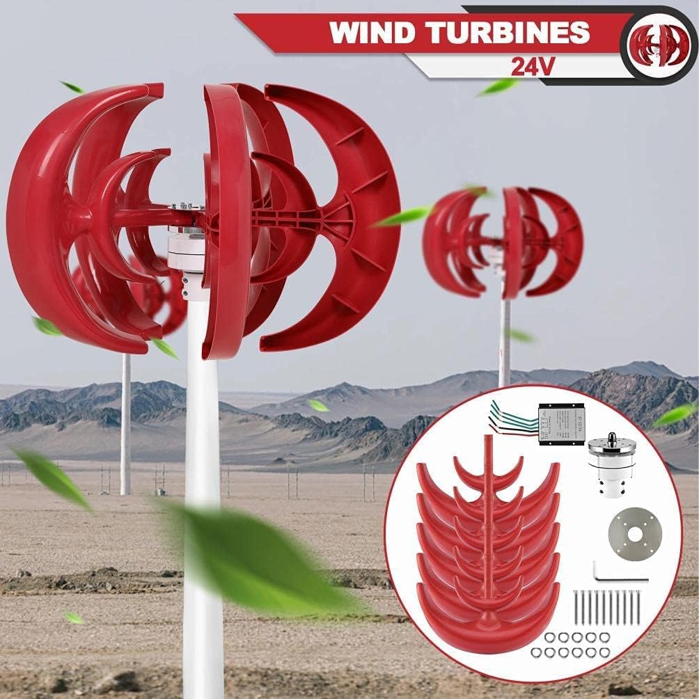 Wind Turbine Generator Kit, 8000W 5 Blade Wind Turbine Lantern Vertical Wind Generator Kit Electricity Producer Equipment (Red)