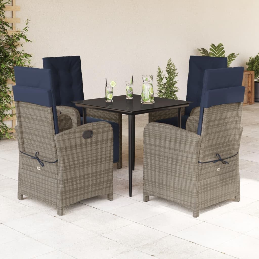 5 Piece Patio Dining Set with Cushions Gray Poly Rattan Garden Furniture