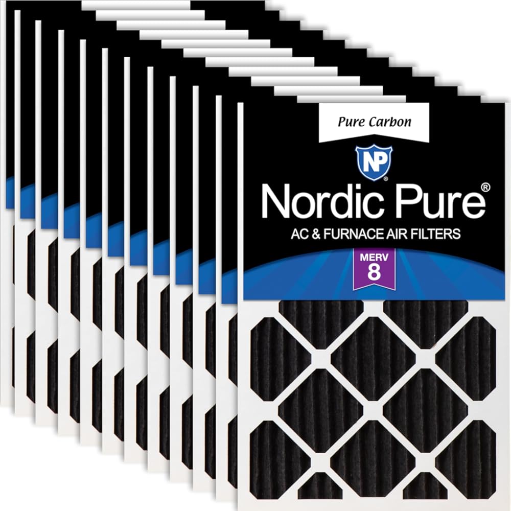 Nordic Pure 16x24x2 (Actual Size: 15 1/2 x 23 1/2 x 1 3/4) Pure Carbon Pleated Odor Reduction Merv 8 Furnace Filters 12 Pack