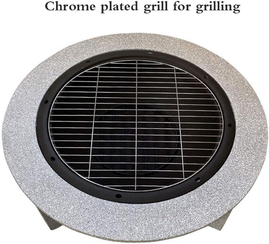 Garden Fire Pit Outdoor Party BBQ Fire Pit with Grill Shelf, Fire Bowl for Garden and Patio with Outdoor Round Wood Burning Outdoor Party BBQ Fire Pit Grill Barbecue Rack