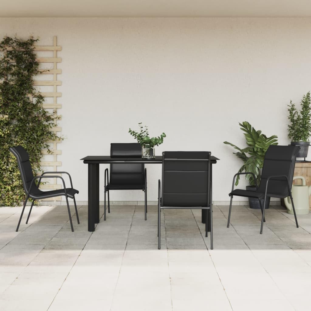Furniture Sets 5 Piece Patio Dining Set Black Steel and Textilene,Elegant Outdoor Dining Set with Comfortable Textilene Chairs and Sturdy Glass Table for Patio Garden Conversation Sets