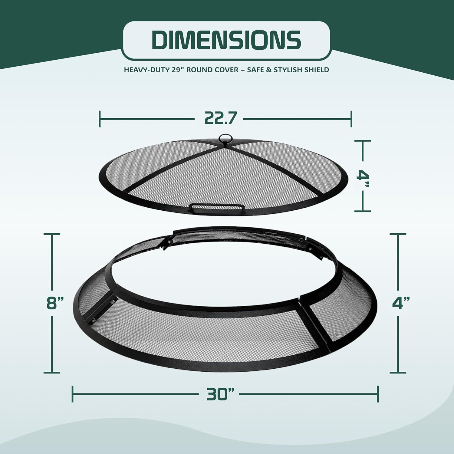 FEBTECH - Fire Pit Spark Screen 30 inch - Heavy Metal Outdoor Fire Pit Screen Cover Round with Hook for Easy to Lift fire Pit Screen 30 inch Round, firepit Replacement Screen & Fire Pit Insert, Black