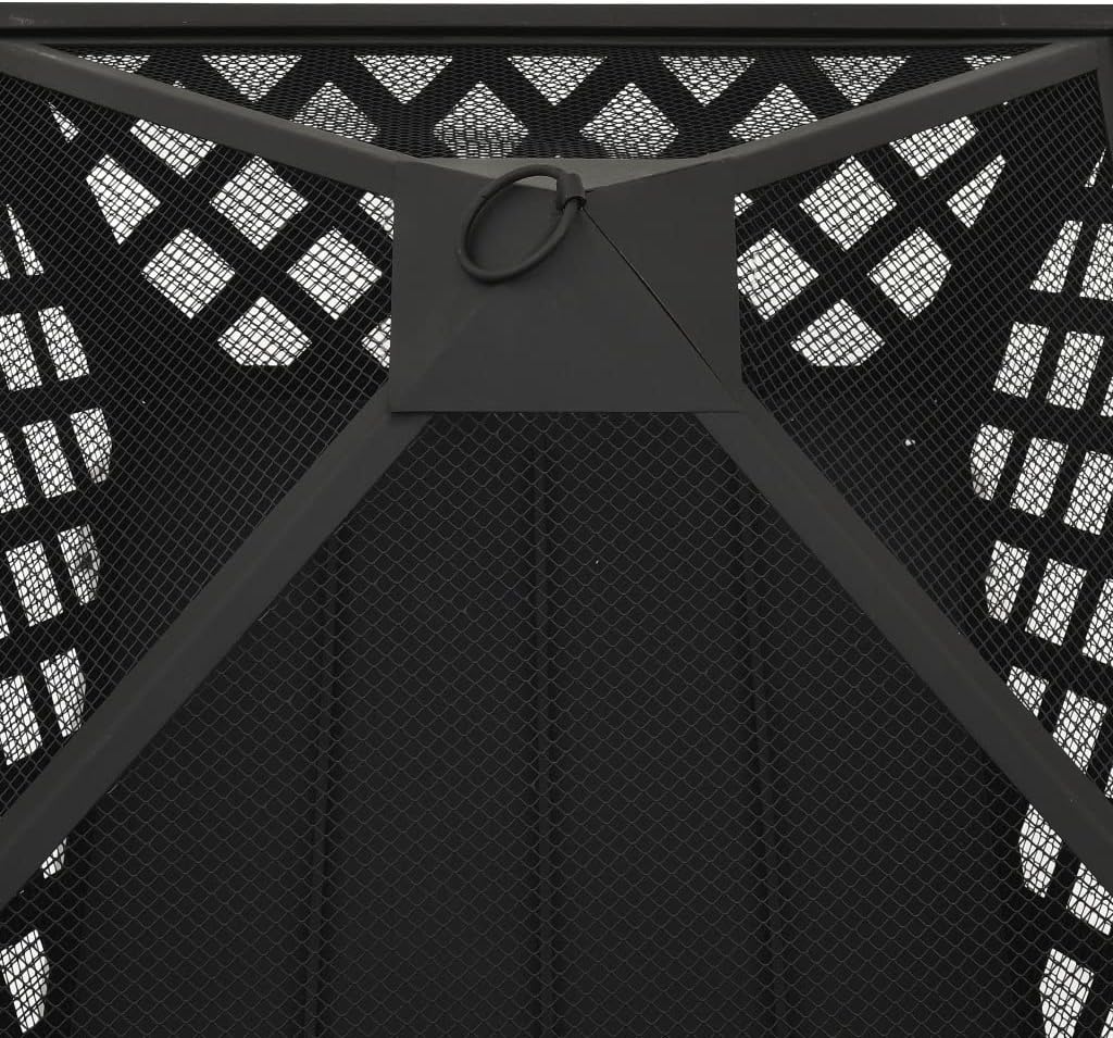 Outdoor Bonfire Pit,Firepit Grill Rack, Wood Burning Metal Fire Pit for Patio, with Spark Screen Cover and Poker for Backyard Garden Bonfire BBQ,25.2 Steel