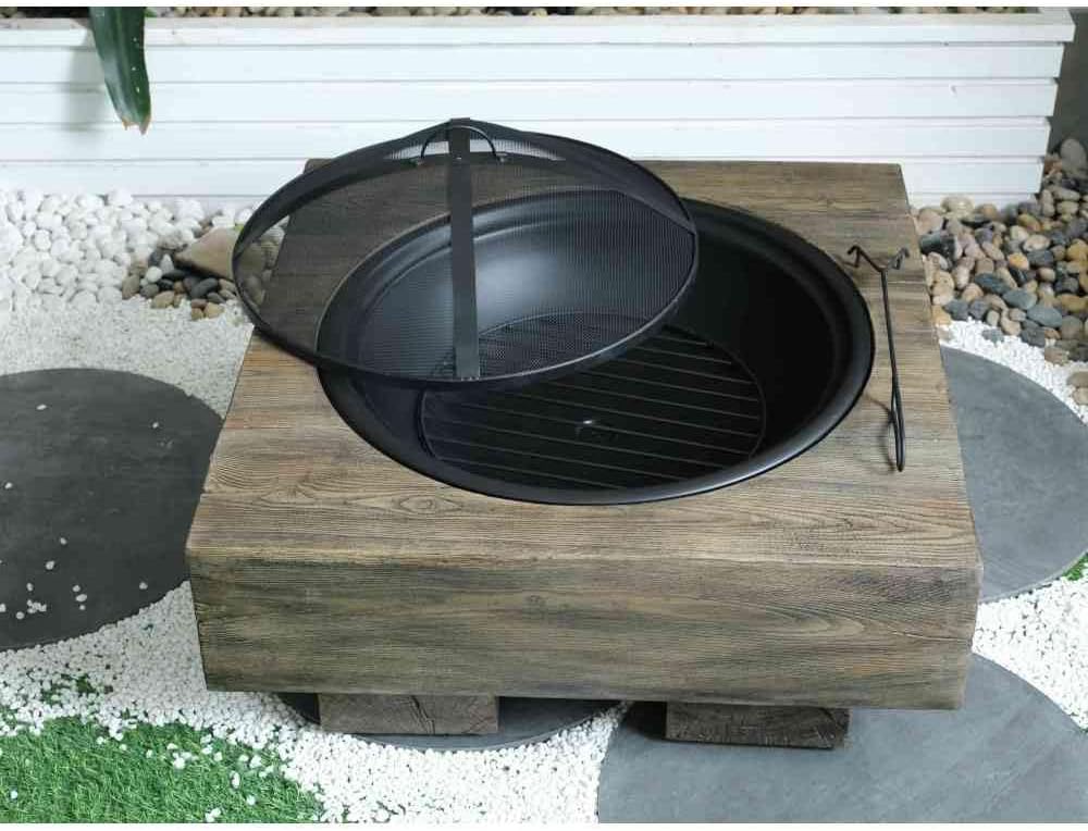 Wood-Fueled Outdoor Fire Pit with Realistic Wood Grain Finish for Patios, Backyards, and Gardens