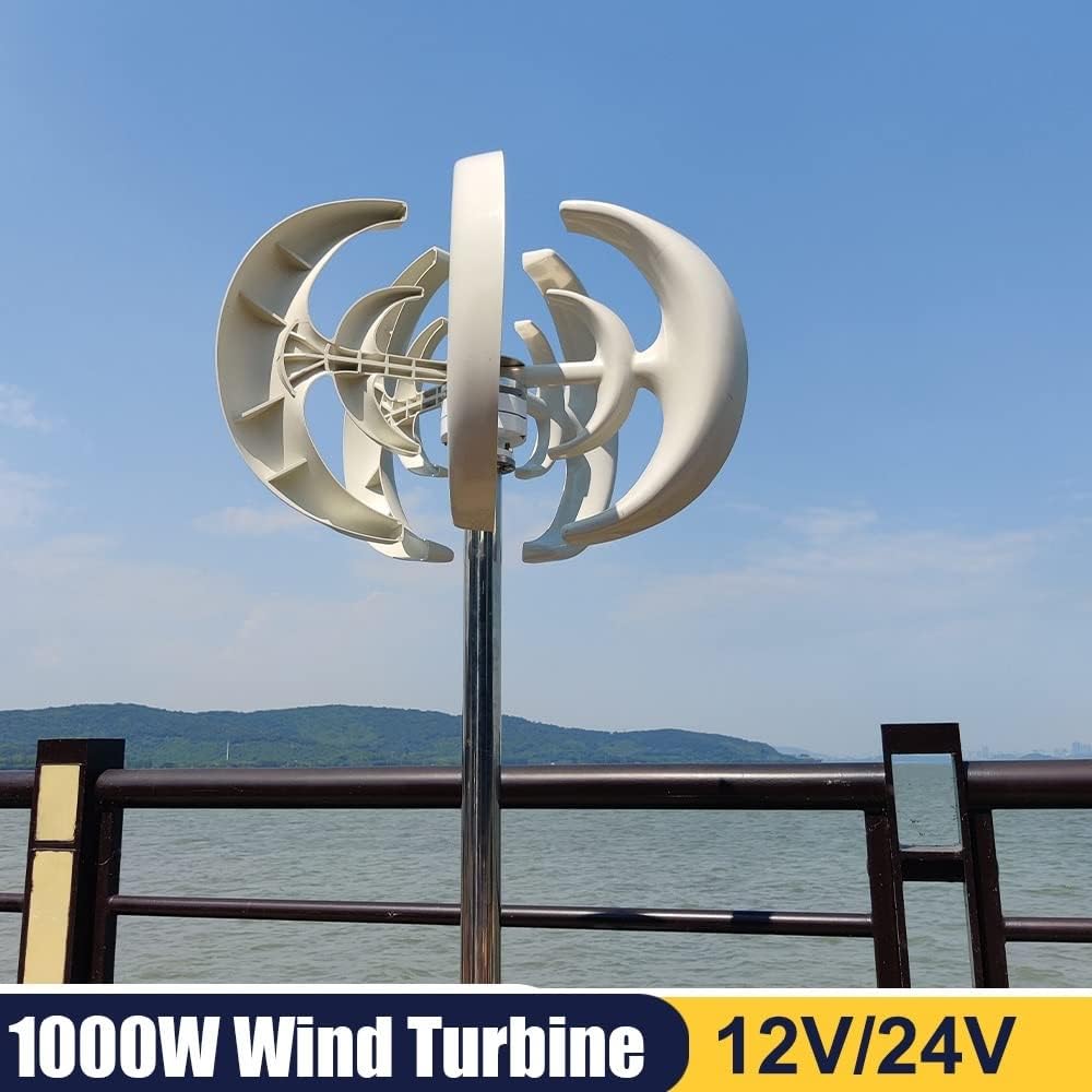 Wind Power Turbine Generator 1000W 12V/24V 5 Blades Wind Turbine Generator Lantern Vertical Axis Motor Kit for Home Hybrids Streetlight Use Electromagnetic (Color : Wind Turbine only, Size : 12V)