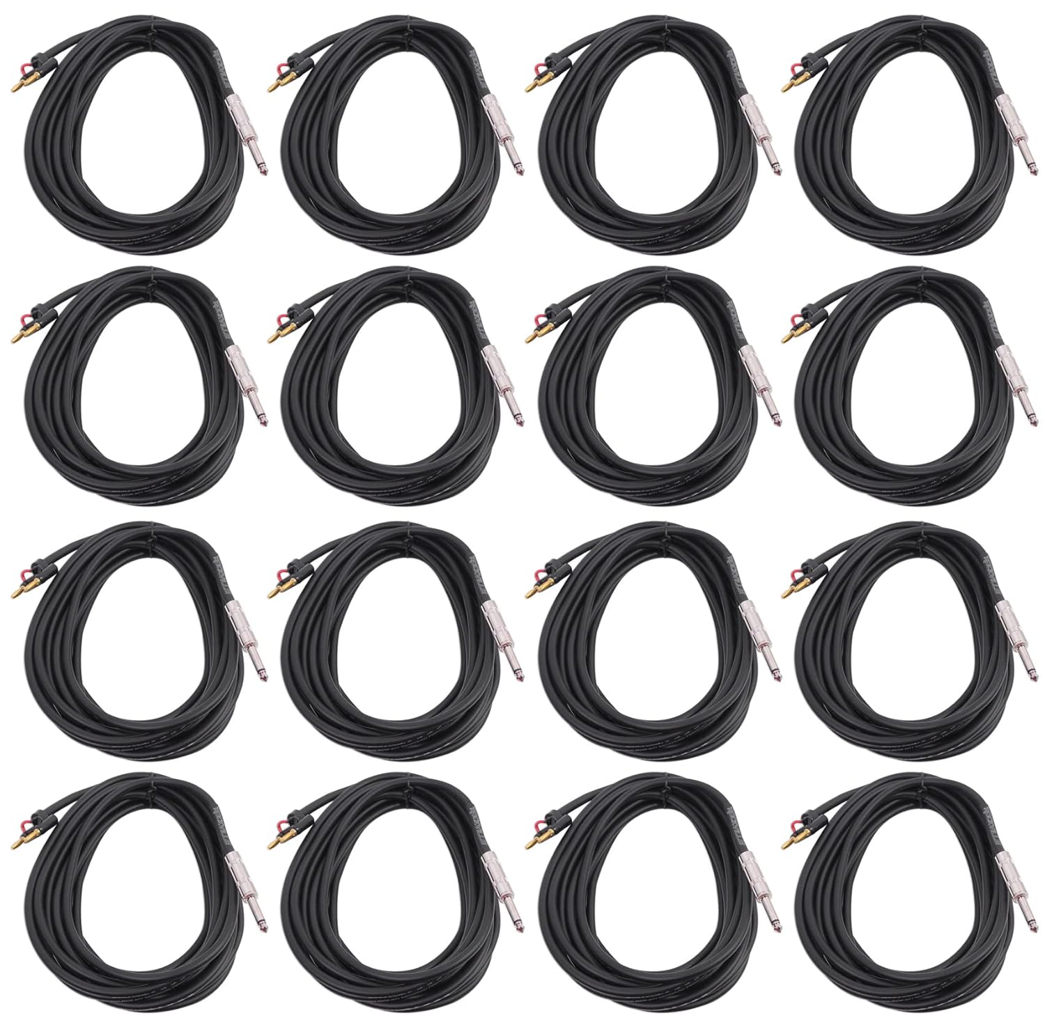 Rockville RCXBN20 20ft 1/4 inch TS to Banana Speaker Cable, 16 Gauge Copper Conductors, Durable Pro Audio Design, for Amplifiers and Speaker Systems, 16-Piece