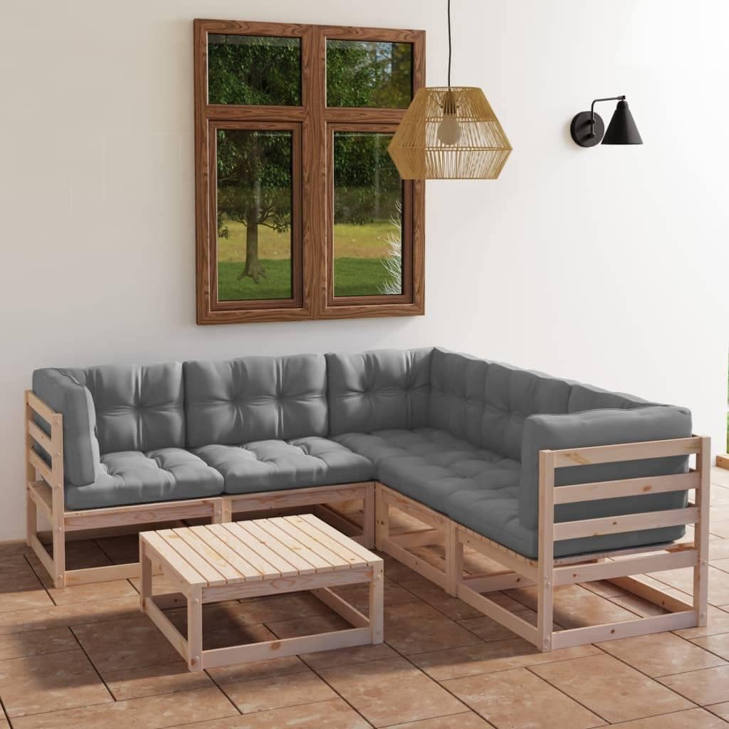 Patio Set 6 Piece Patio Lounge Set with Cushions Solid Wood Pine
