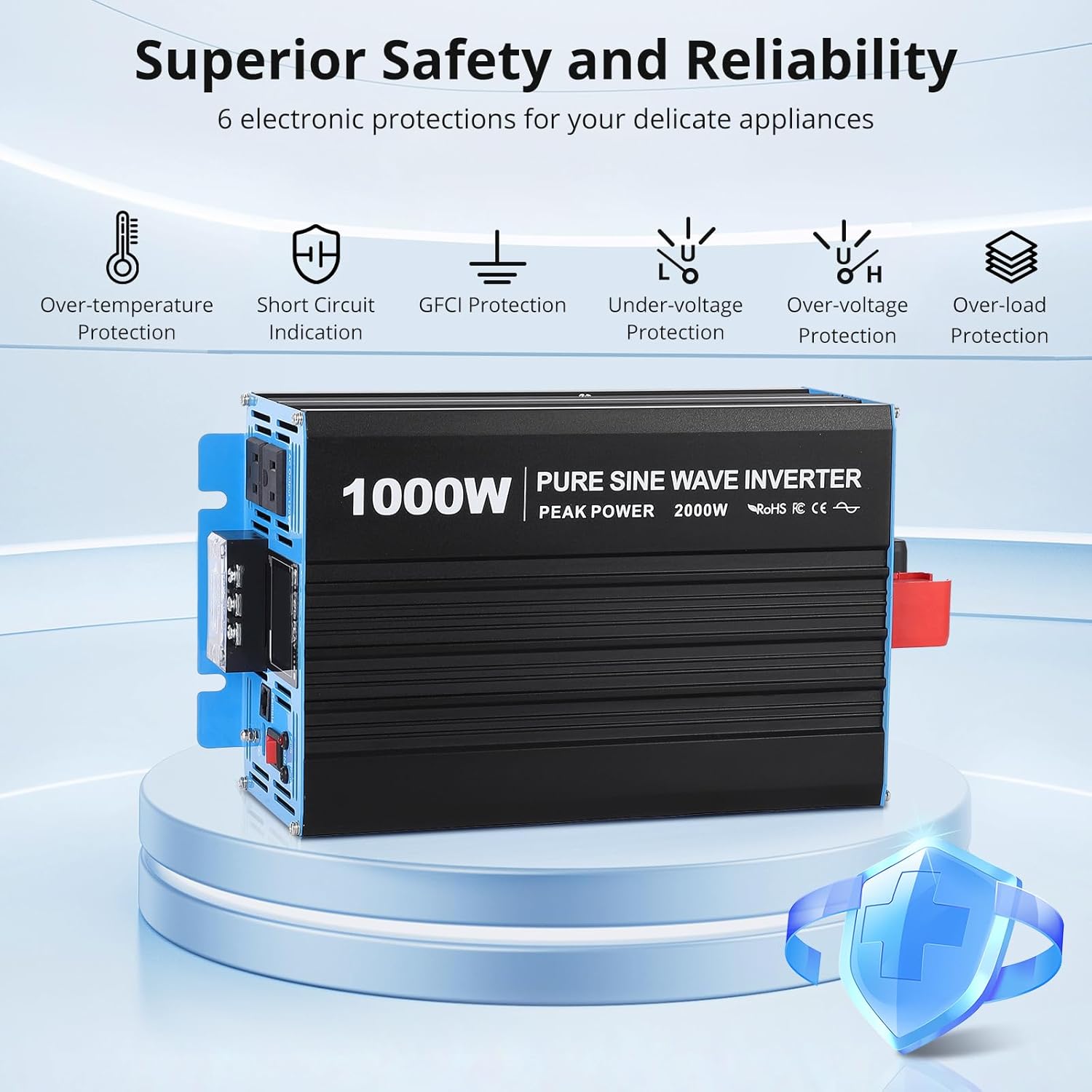 3000W Pure Sine Wave Inverter - 12v to 120v Inverter Built-in 5V/2.4A USB Port with Hardwire Remote Controller, LCD Indicator/Display, 2 AC outlets, for Home, Rv, Truck