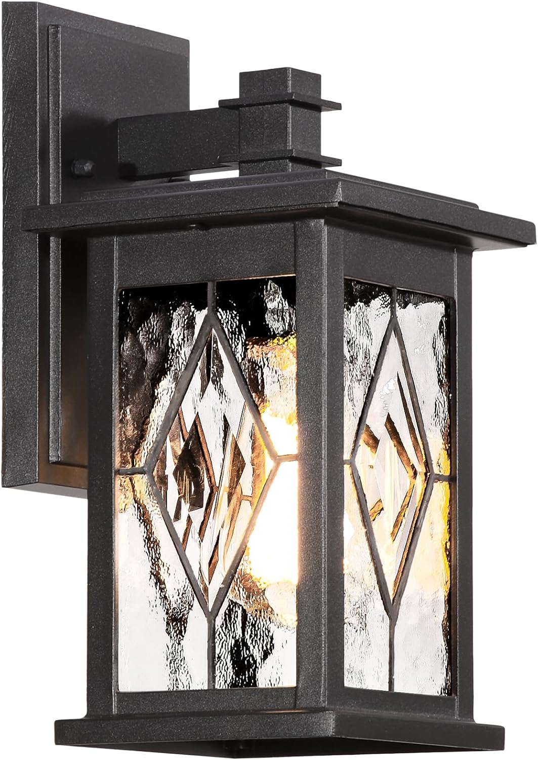 Aluminum Outdoor Wall Lights 14.5 Inch Exterior Porch Lights Wall Mount with Water Ripple Glass Black Outdoor Lighting Fixtures Wall Mount E26 Socket