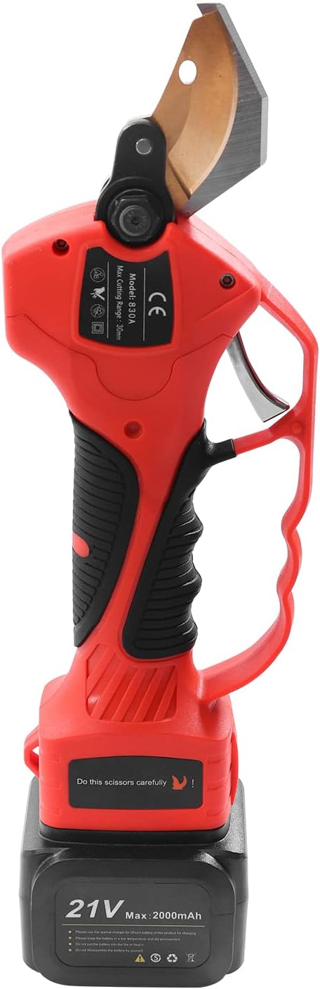 Cordless Pruning Shears, Electric Pruner with High Reach Extension Pole, Tool Belt, 2 Pack 21V Lithium Battery, Titanium Plated SK5 Blades, Cutting Diameter, Display Screen