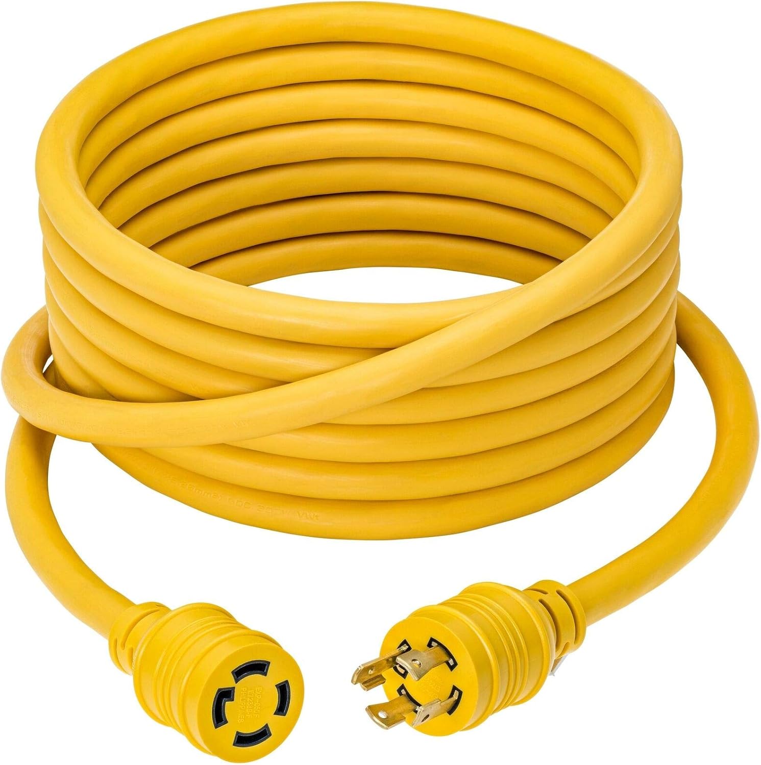 20ft Heavy‑Duty Generator Extension Cord | NEMA L14‑30P to L14‑30R, 4‑Prong SJTW 10AWG – 125/250V, 30A, 7,500W – UL‑Certified, Bright Yellow