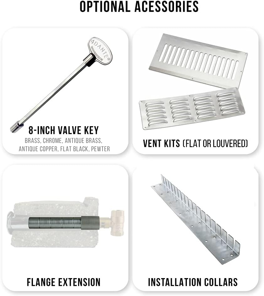 HPC Square Match Lit Fire Pit Burner Kit (FPSSQ12KIT-PAN-LP-MSCB) with 12x12-Inch Burner and 18x18-Inch Flat Pan, Propane, Polished Chrome, with Flange, Key, Valve, Flex Line and Fittings