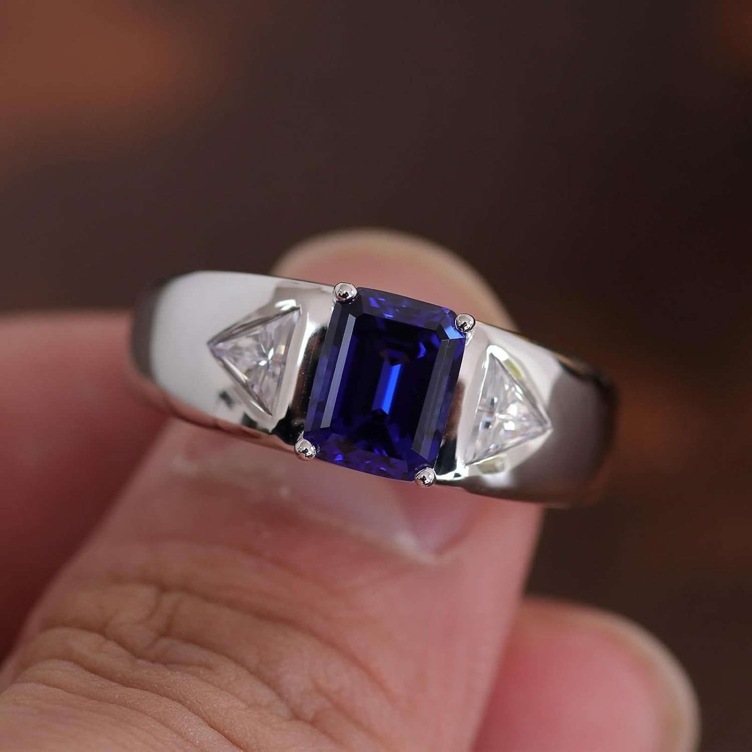 White Gold Wedding Band for Women, Vintage Engagement Ring Lab Created Sapphire Geometric Jewelry 9/14/18K Gold/Platinum Gift for Wife