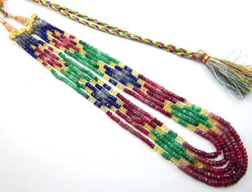 Multi-Color Sapphire Faceted Roundels, 3-5 mm, 19.5 inches emerald, ruby, sapphire beads 5 strand 1 necklace