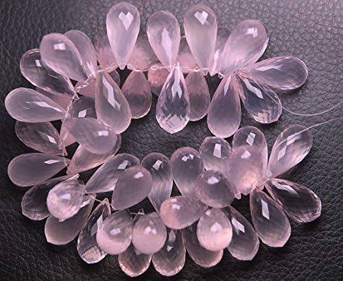 1 match pair, super rare natural rose quartz faceted drops shape briolettes calibrated size large 10x21mm