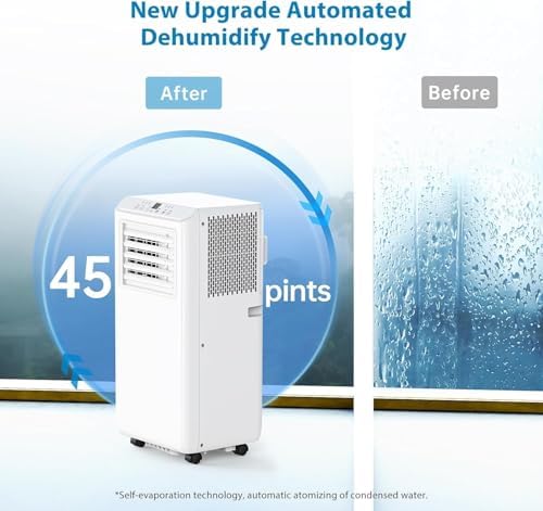 8,000 BTU Portable Air Conditioner for Rooms Up to 350 Sq. Ft, 3-in-1 AC with Dehumidifier, Fan and Cooling Modes, 24H Timer & Sleep Mode, Easy-Install, Includes Remote