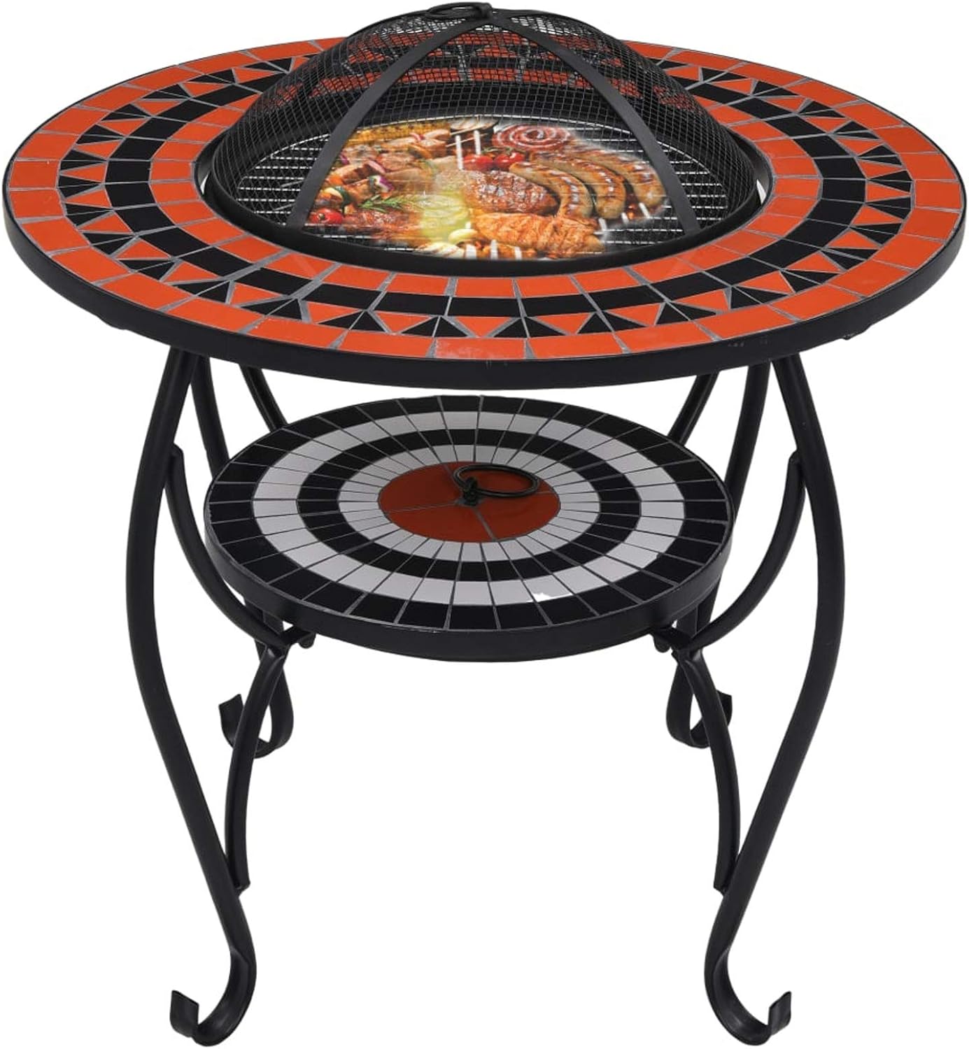 Ceramic Fire Pit Table, 26.8 Inch Steel and Terracotta, Round Mosaic Surface for Outdoor Garden Patio Warmth and Barbecue