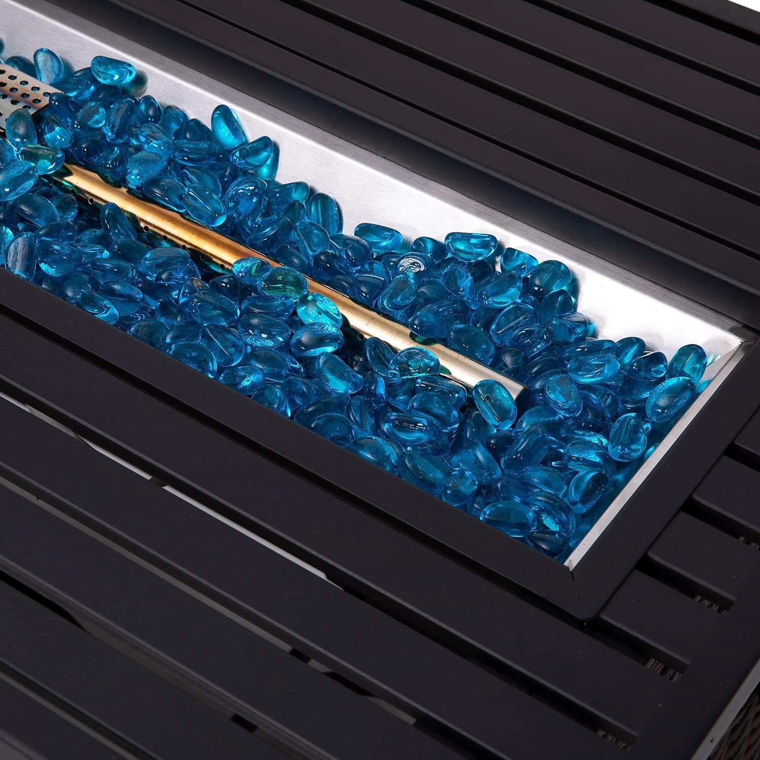 Flash Furniture Olympia 50,000 BTU Outdoor Propane Fire Pit Table - Black Stainless Steel Tabletop and Espresso Wicker Base - 45