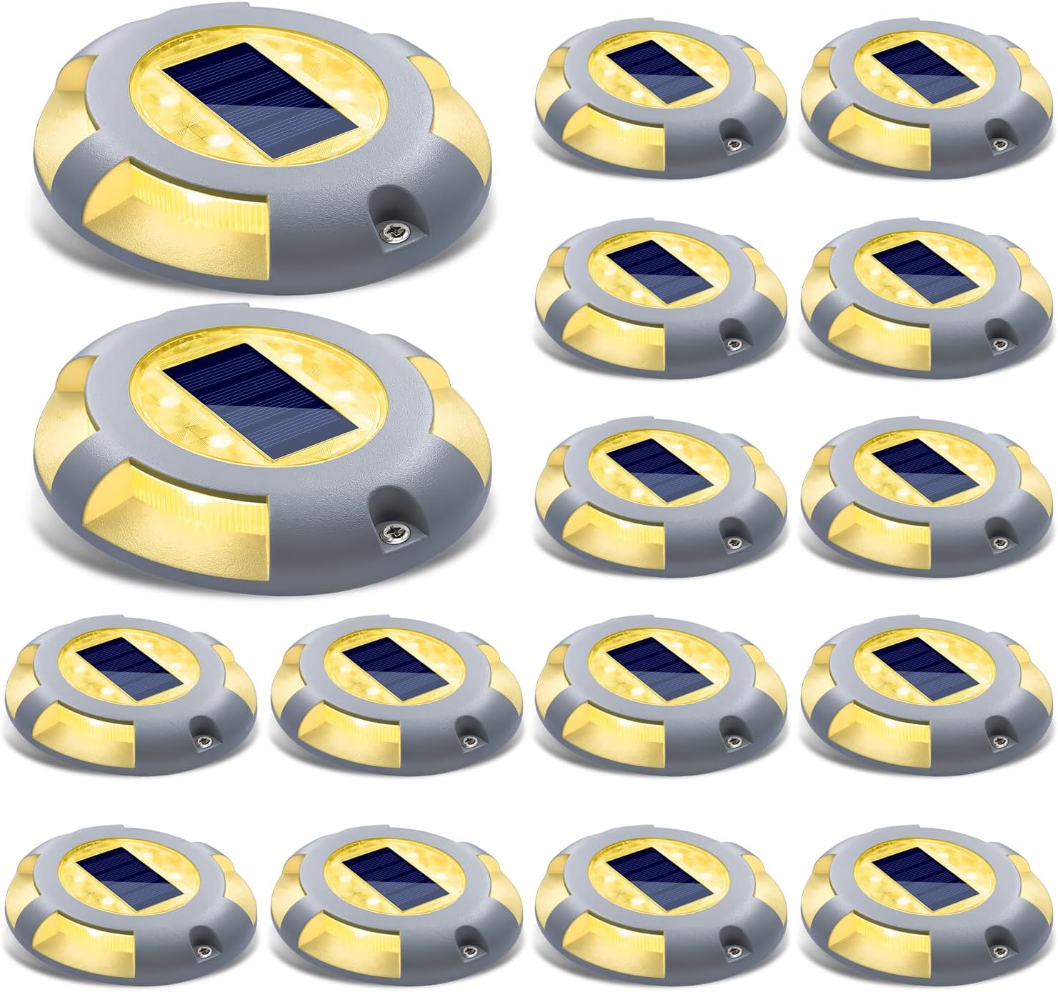 SIEDiNLAR Solar Deck Lights Dock Driveway Light LED Solar Powered Outdoor Waterproof Road Markers for Pathway Step Stair Garden Ground Sidewalk Yard 16 Pack (Warm White)