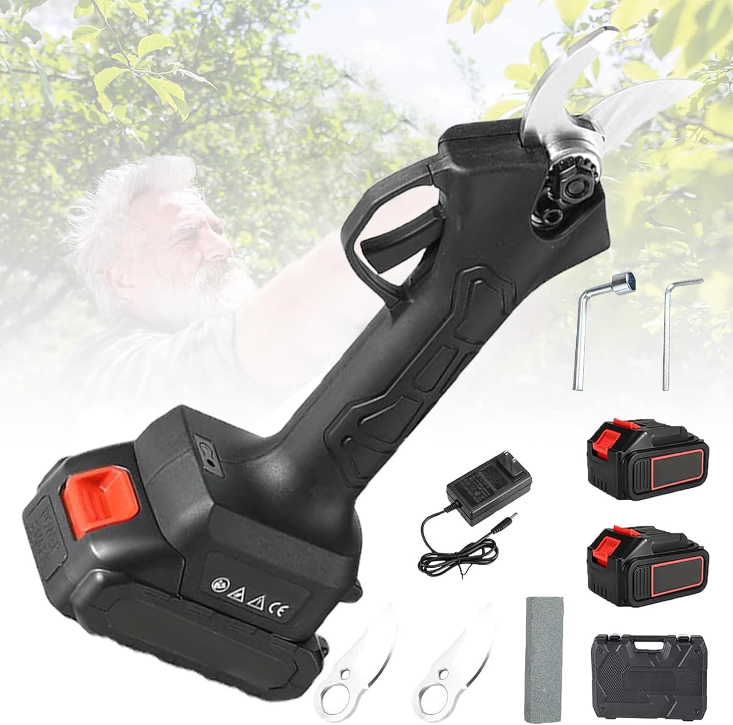 Pruning Shears Compatible with 2x1.5Ah Batteries Packs with Replacement 2 Blade Max 1.37IN Cutting Diameter For Gardening & Tree Pruning, for Heavy Duty Tree Pruner Secateurs,Incision 2.5-3.5cm-110V