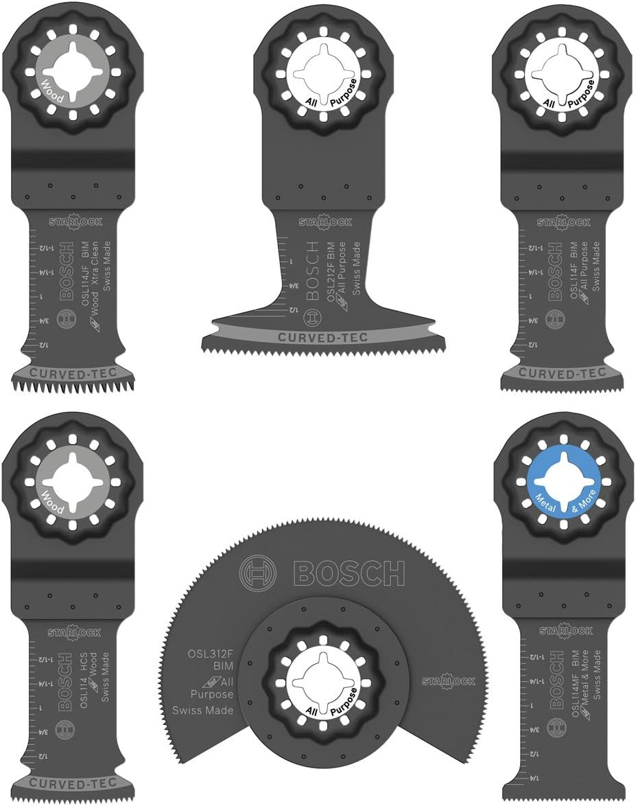 BOSCH OSL006 5-Piece Starlock Oscillating Multi Tool Assorted Set Blades for Mixed Applications in Metal, Wood and Other General Purpose Materials with Included Pouch