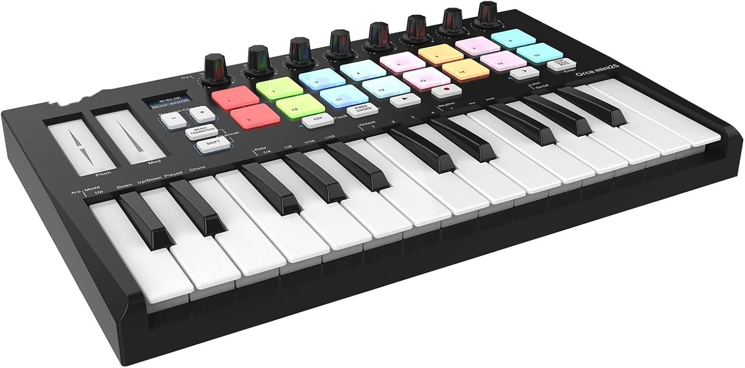 Keyboard Piano 25-Key USB MIDI Keyboard Controller with 16 RGB Backlit Trigger Pads 8 Assignable Control Knobs
