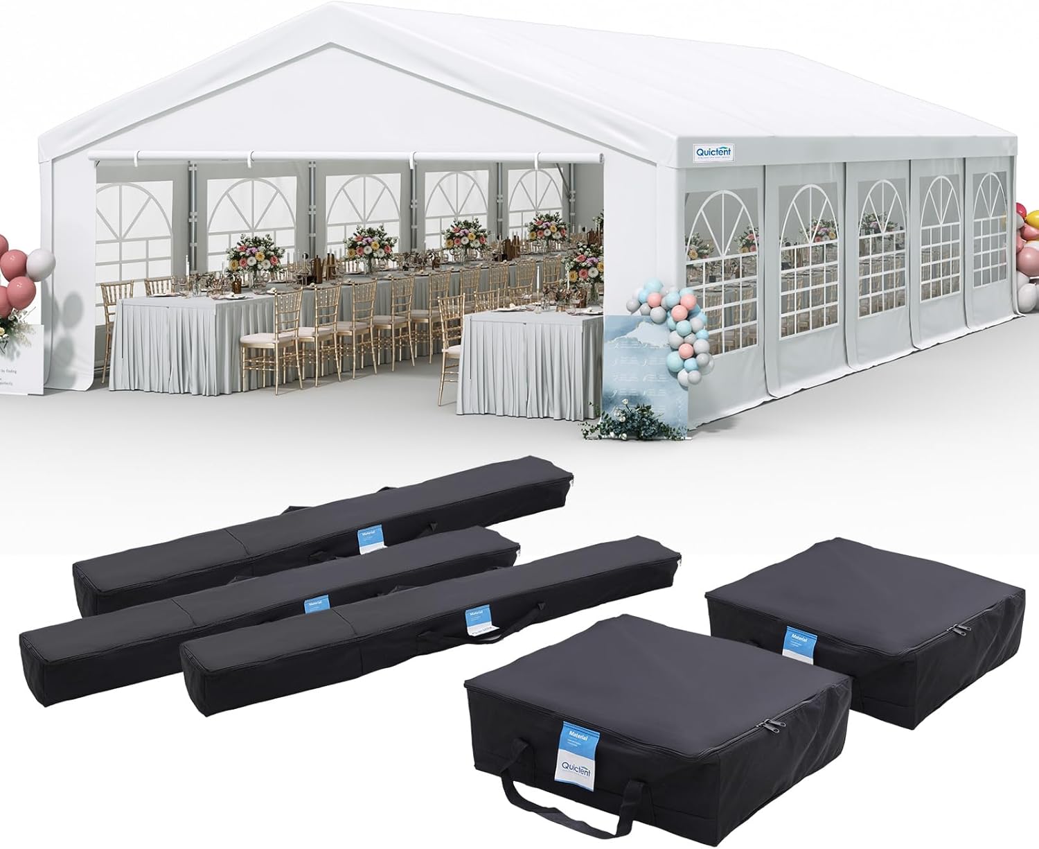 Quictent 20x32ft Party Tent Heavy Duty Outdoor Gazebo White Wedding Tent Canopy Event Shelter Carport with Removable Sidewalls& 5pcs Storage Bags